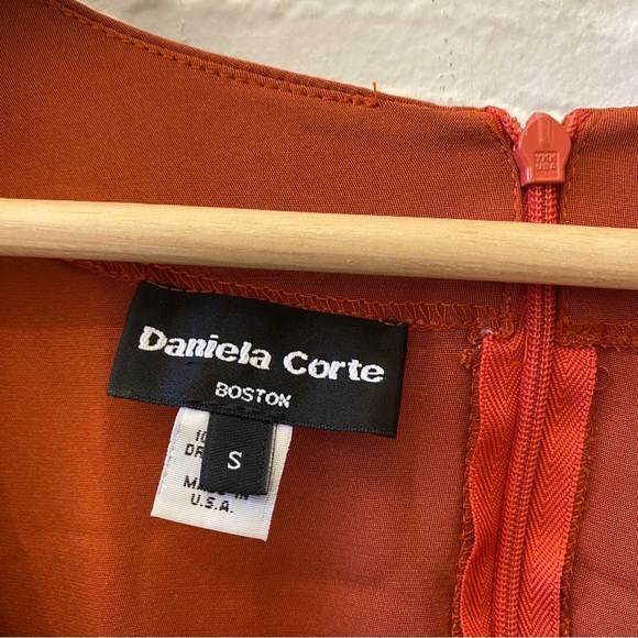 Daniela Corte || Silk Scoop Neck Bell Sleeve Mini Dress Orange Small - Picture 3 of 7